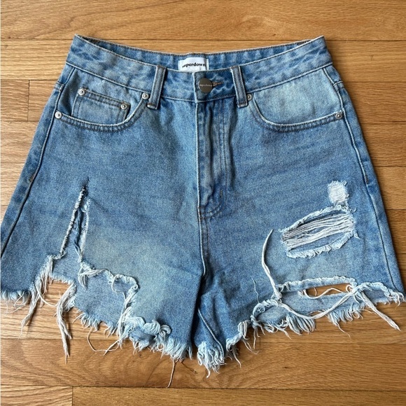 Superdown Blue Denim Distressed High Waisted Shorts Size 26 - Picture 1 of 10